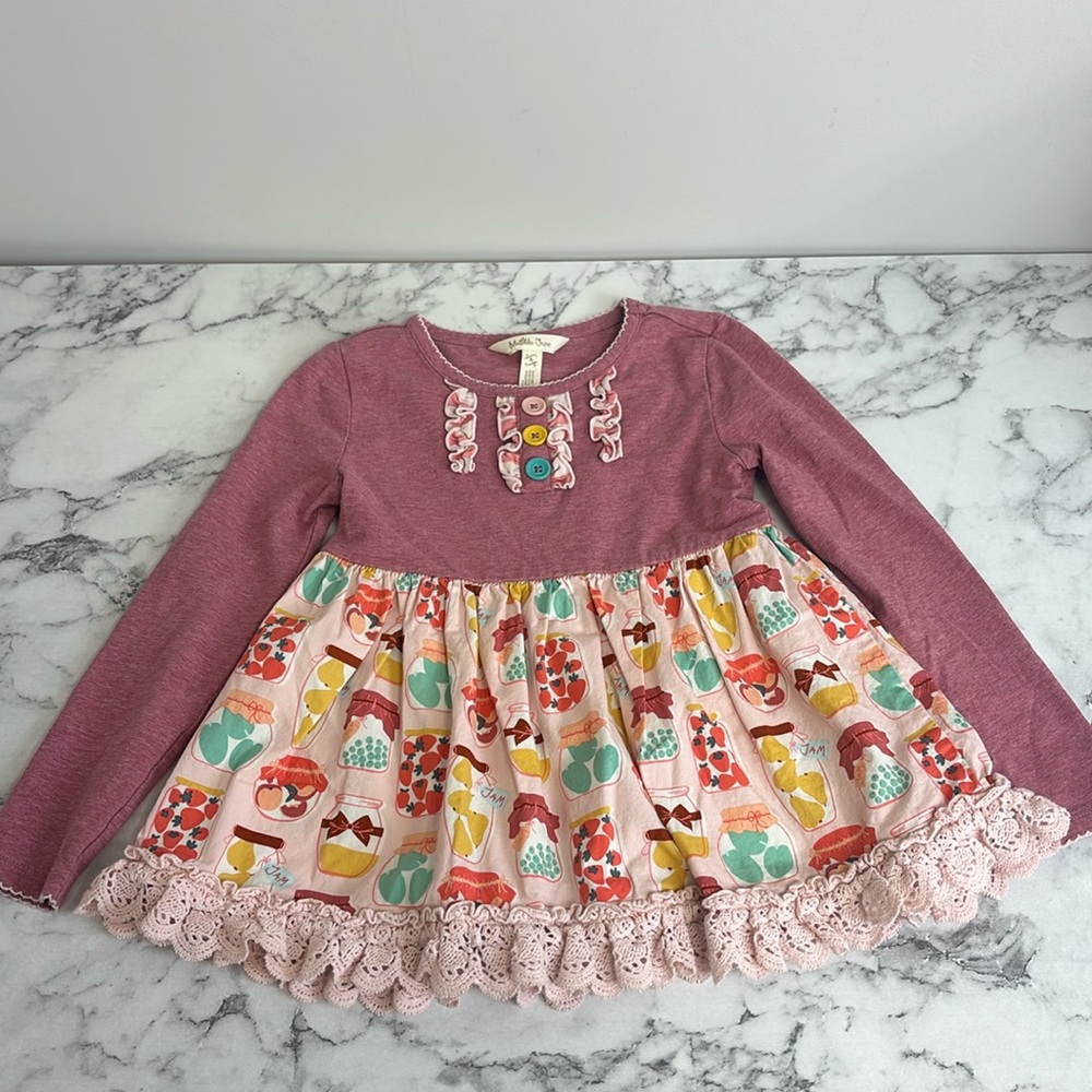 Matilda Jane Canning Mason Jars Ruffle Lace Hem Peplum Tunic Top Girls 4
